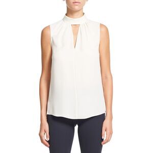 THEORY Womens Ivory Pleated Mock Neck Sleeveless Keyhole Top Petites P